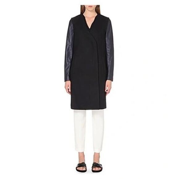 Theory Quennel Convertible Wool-blend And Lamb Leather Coat Navy Size XS - Picture 1 of 12